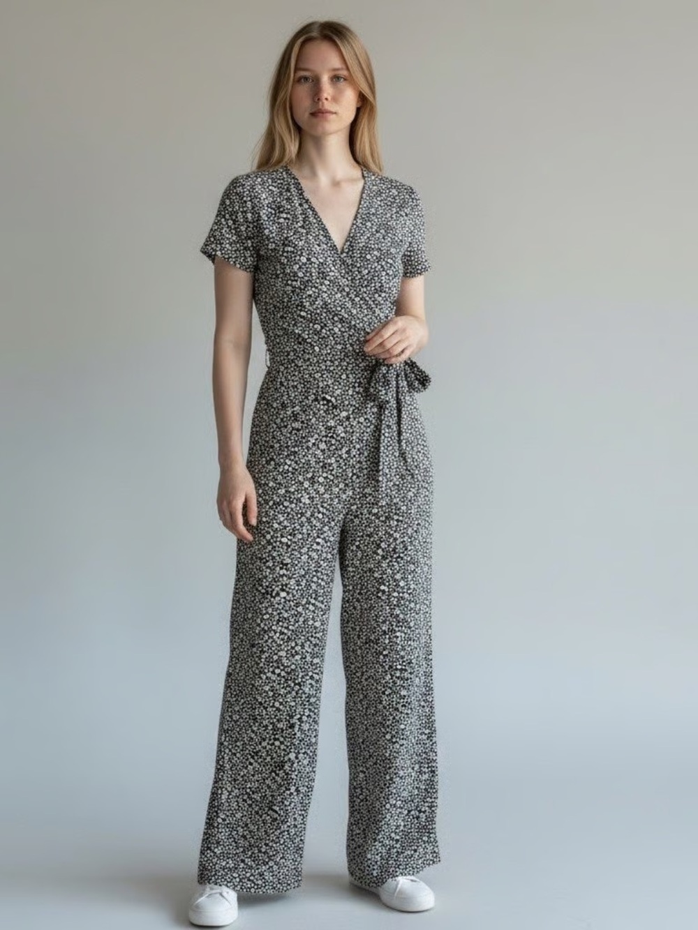 Sezane Black and White Floral Jumpsuit size 36/2